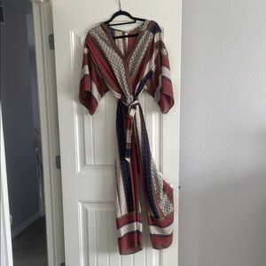 fab'rik Red and Blue Patterned Short Sleeved Jumpsuit